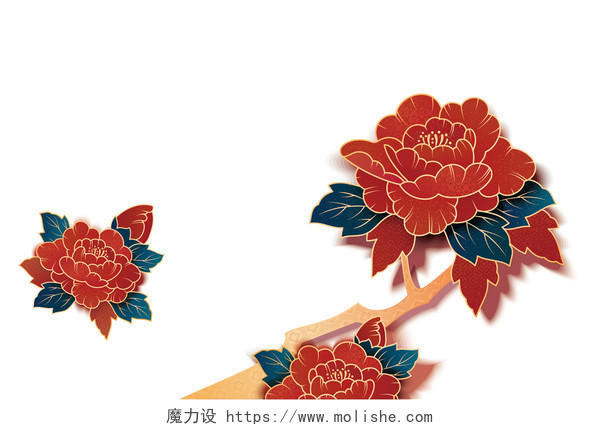花朵红色牡丹花鼠年新年矢量素材